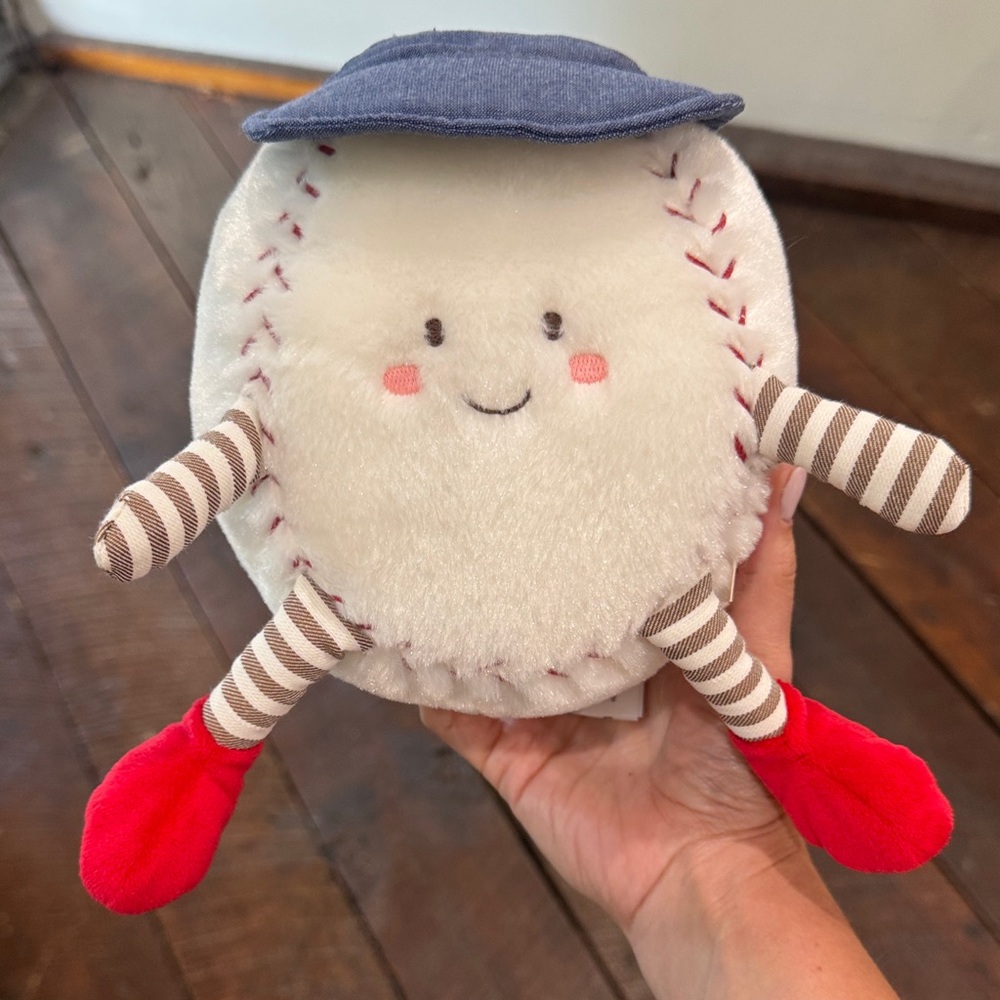 Plush Baseball Toy with Red and Blue Accents